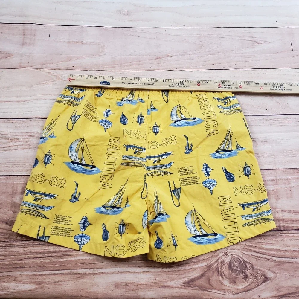 VINTAGE Nautica Swim Trunks‎ Mens Large Yellow Blue Short Sail Boats Adult 90s
